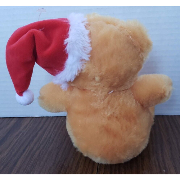 Plush Orange Small 6 Inch Santa Holiday Teddy Bear With Bow and Red Hat - Picture 3 of 5